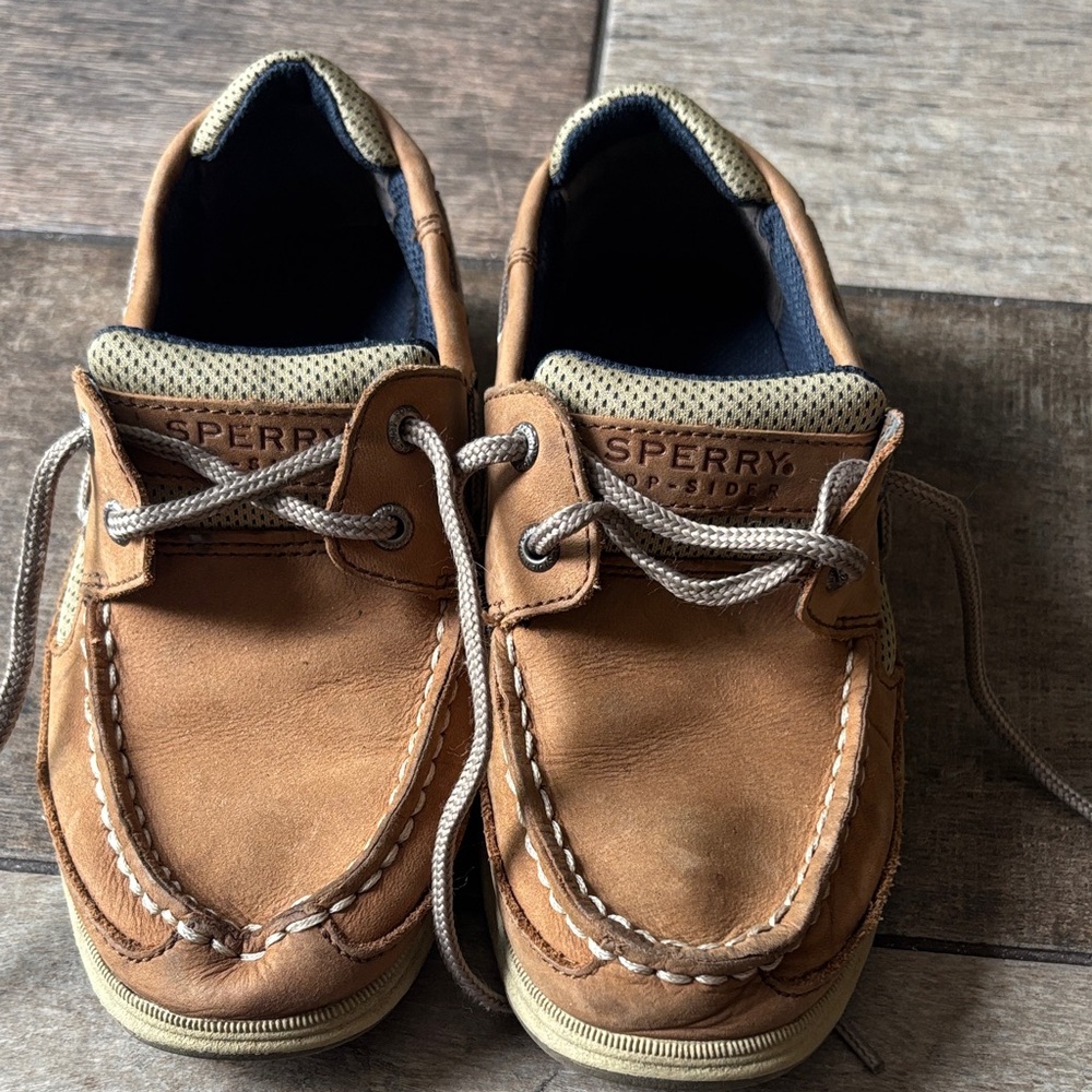 Sperry Tan Leather Boat Shoes with Beige Trim